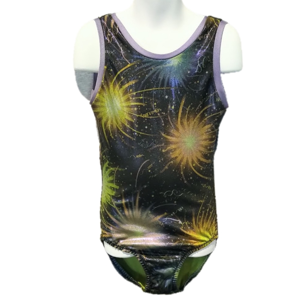 GymGear Mystique Fireworks Print Gymnastics Leotard - Child XL
